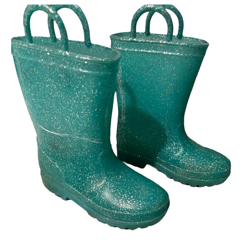 Sparkly Teal Rain Boots